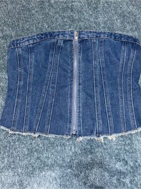 Emerson Lang Zip-Up Front Denim Corset Top Size Small